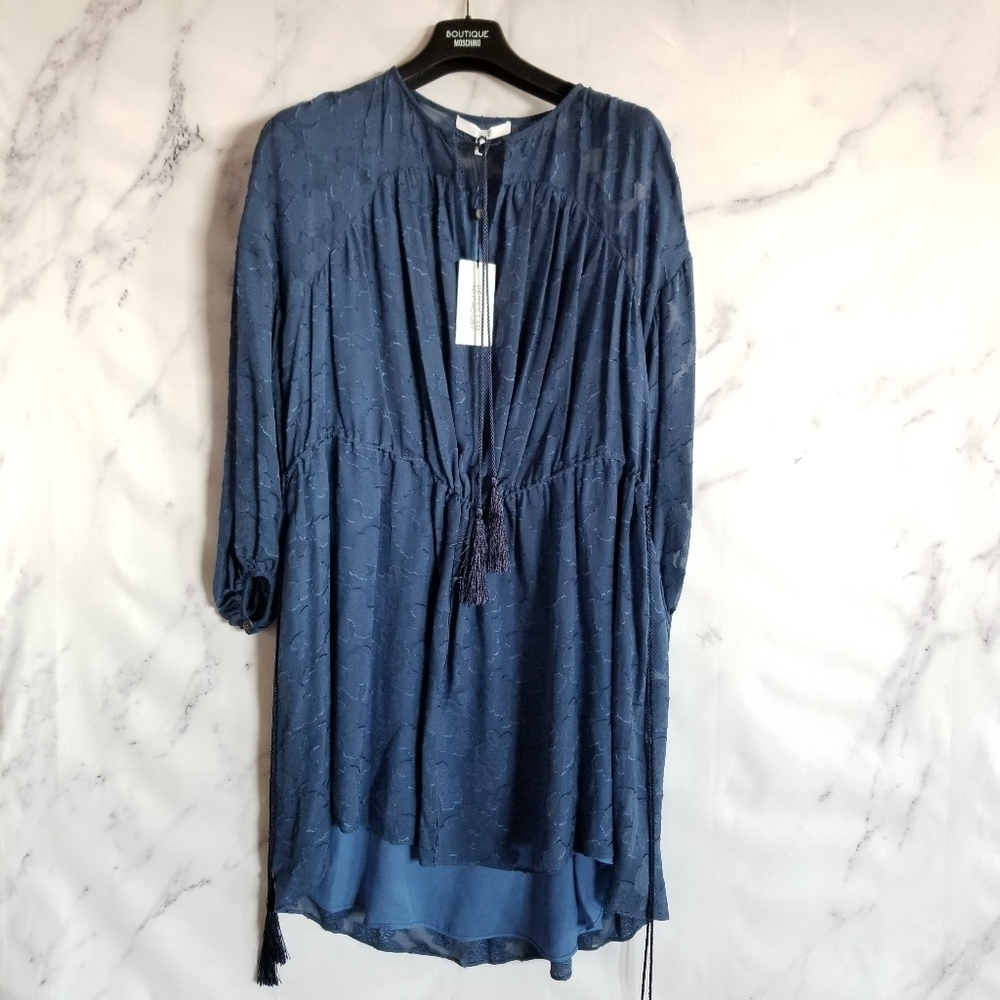 DEREK LAM 10 CROSBY 100% SILK Blue Short Dress - Picture 8 of 11